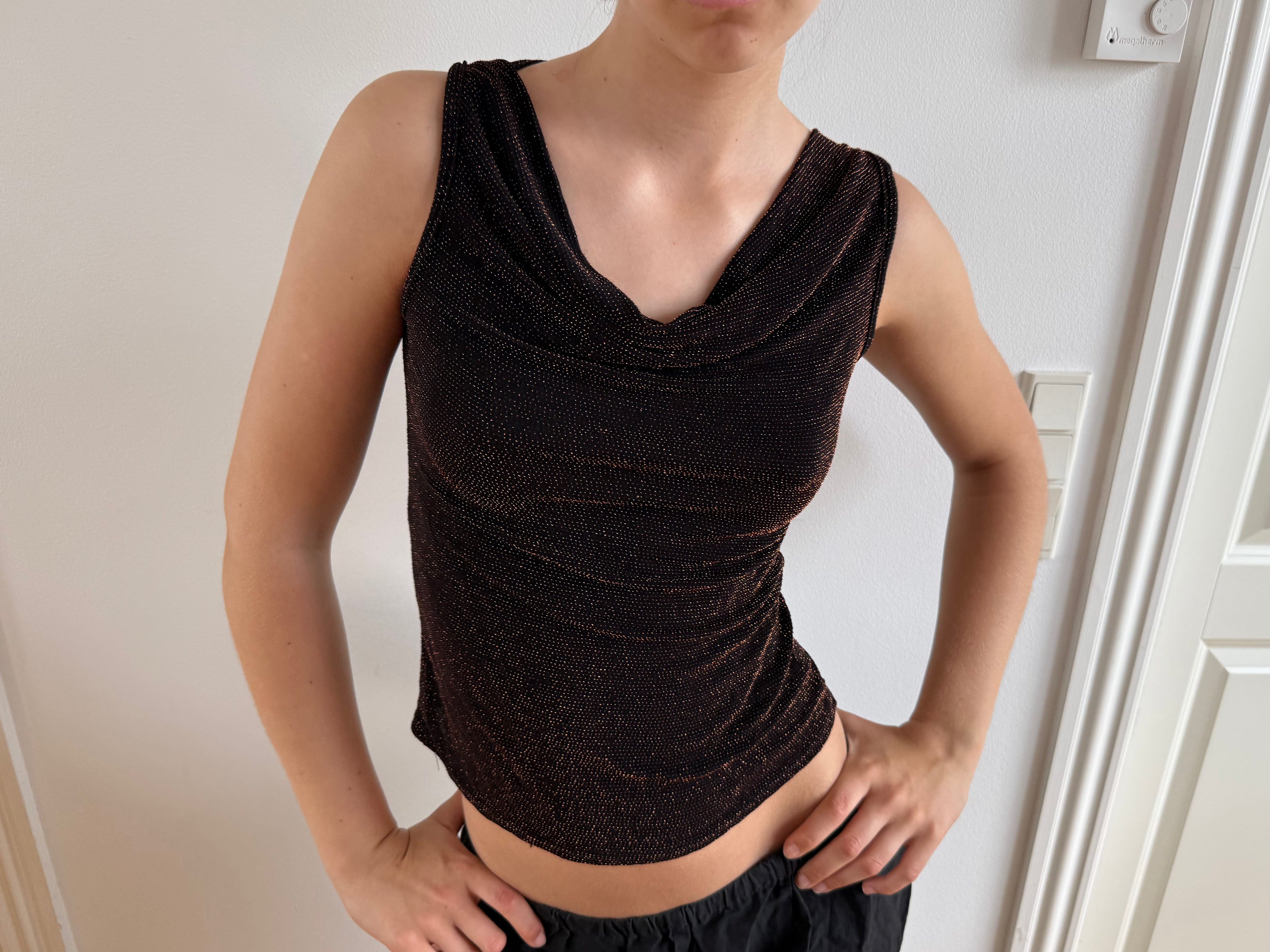Brun off the shoulder glimmertop