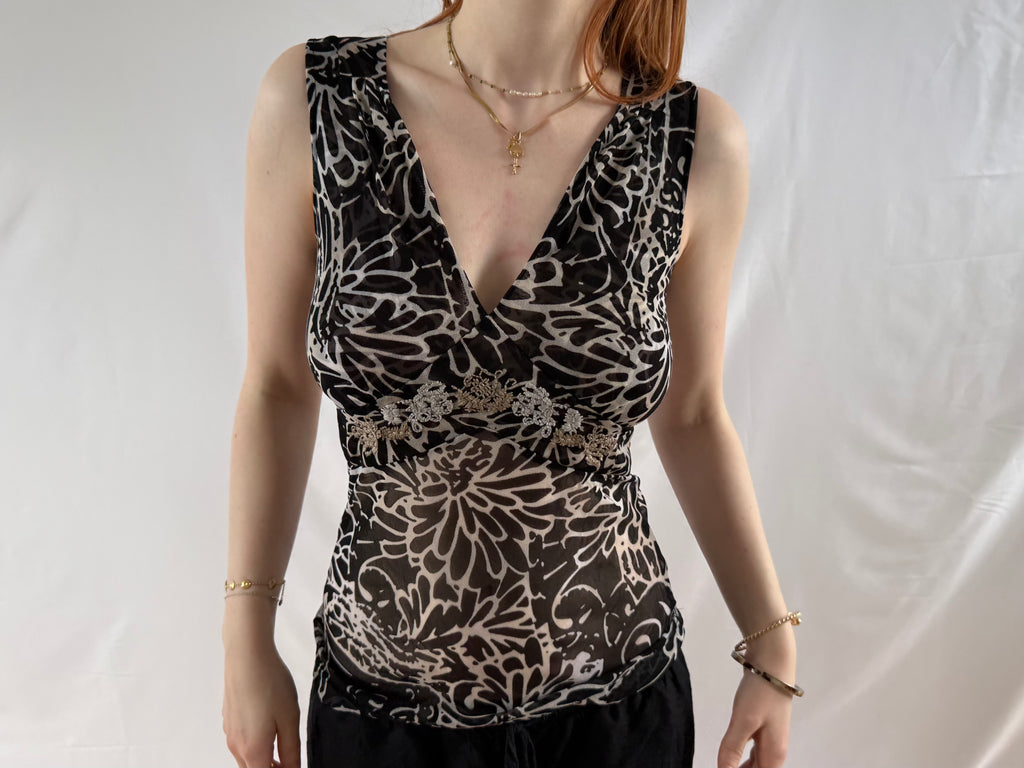 mønstret mesh top