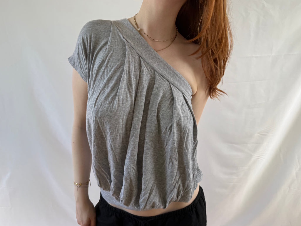 Off the shoulder grå kortærmet top