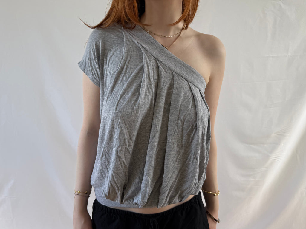 Off the shoulder grå kortærmet top