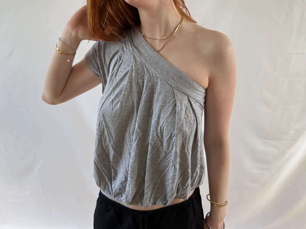 Off the shoulder grå kortærmet top