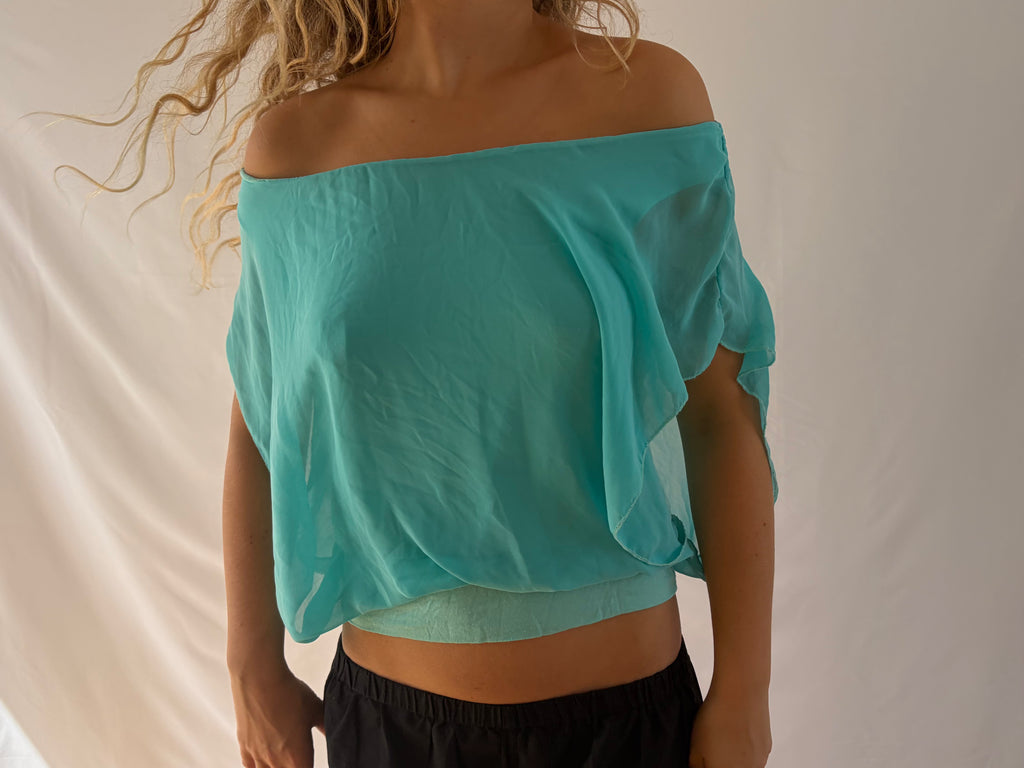 Turkis flowy off the shoulder top&nbsp;