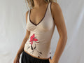 Beige top med stort blomsterprint