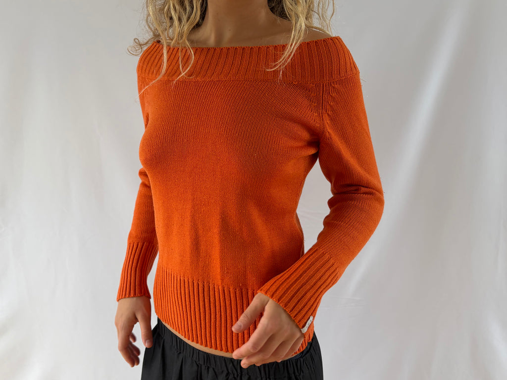 Orange off the shoulder striktrøje