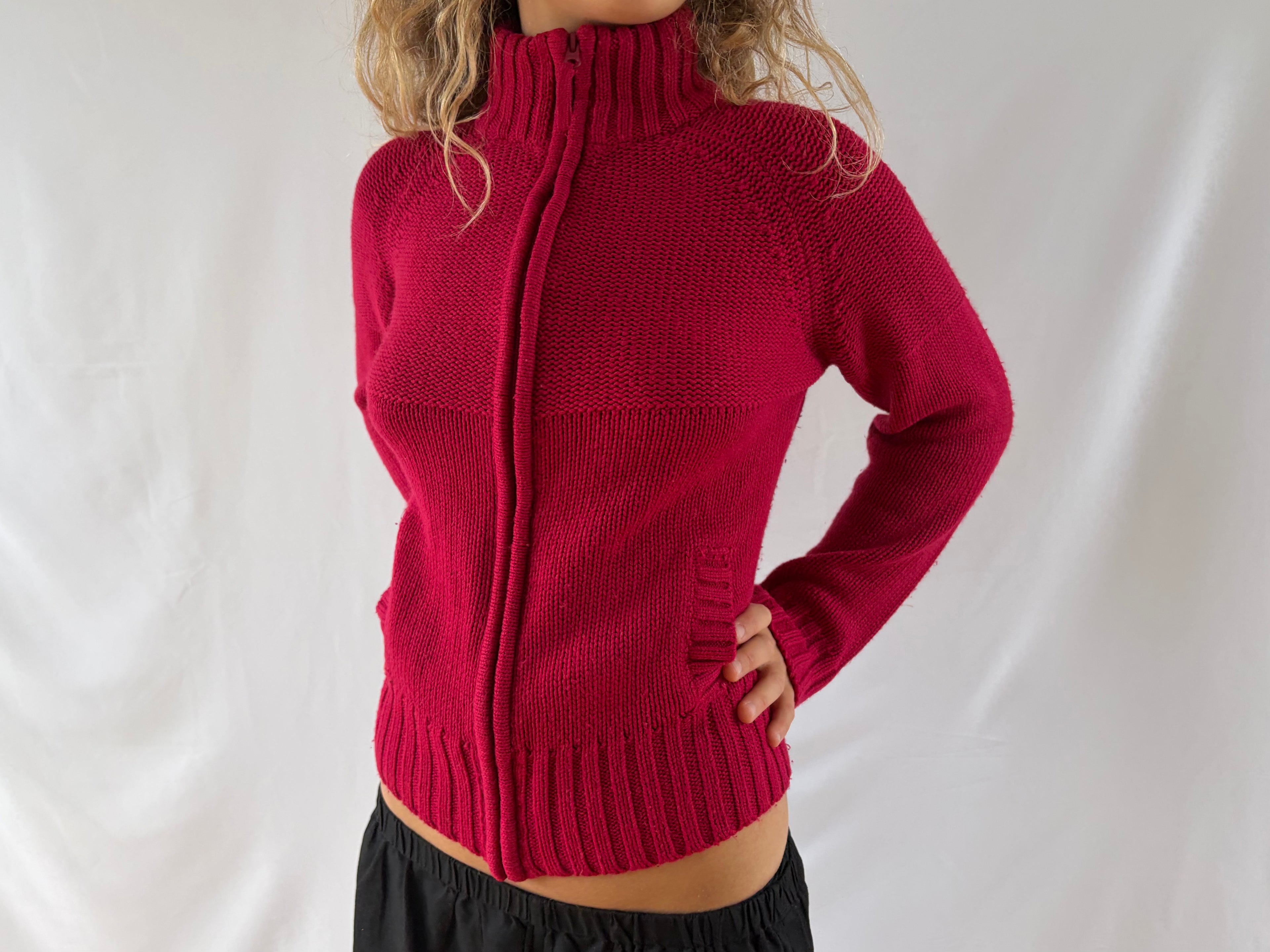 Dyb pink zip up striktrøje