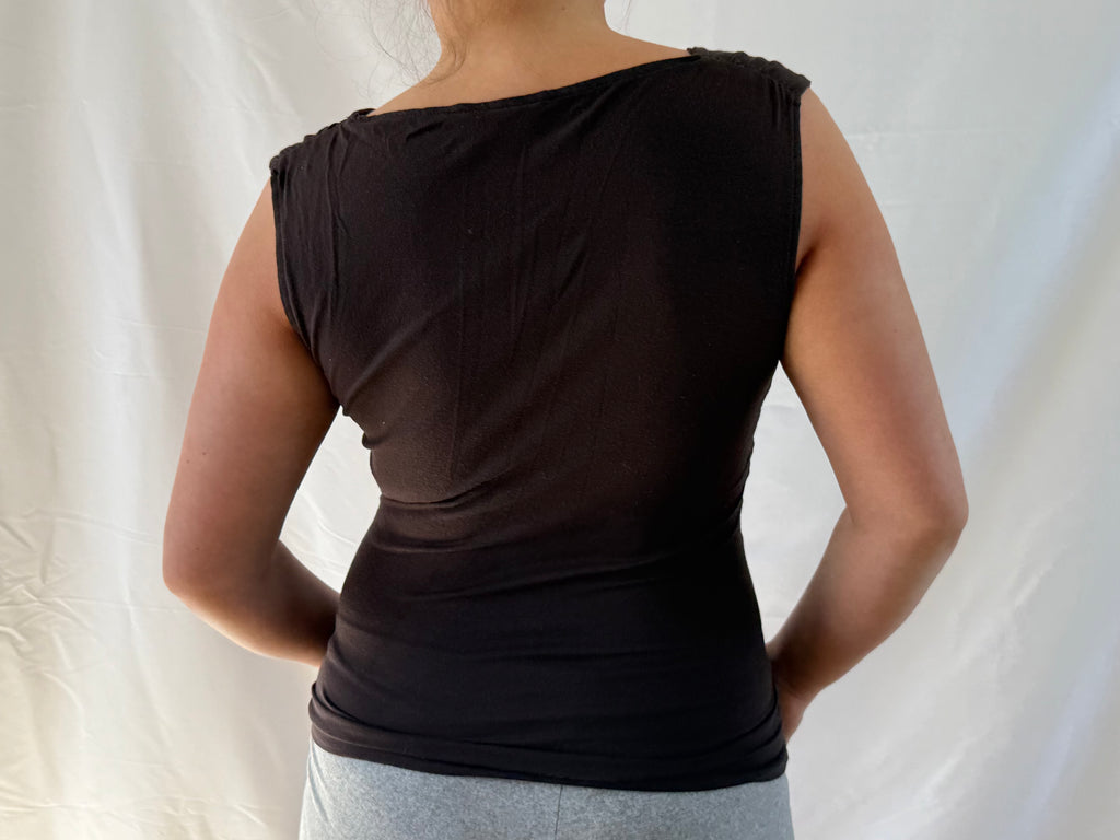 Brown sleeveless top with V-neck