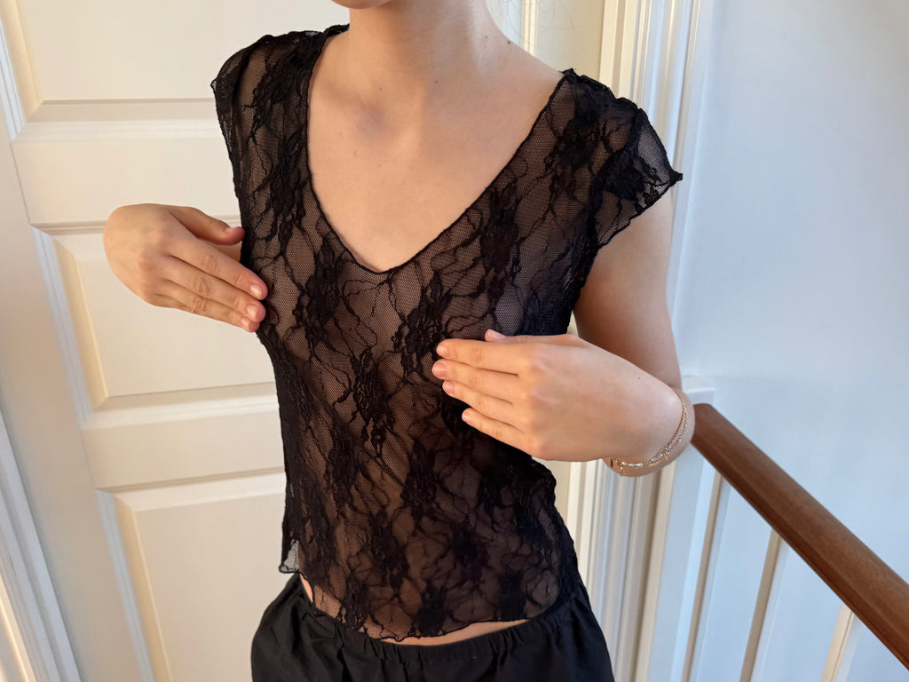 Black mesh lace top