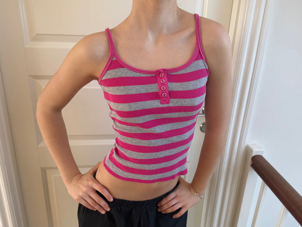 Pink and gray striped top