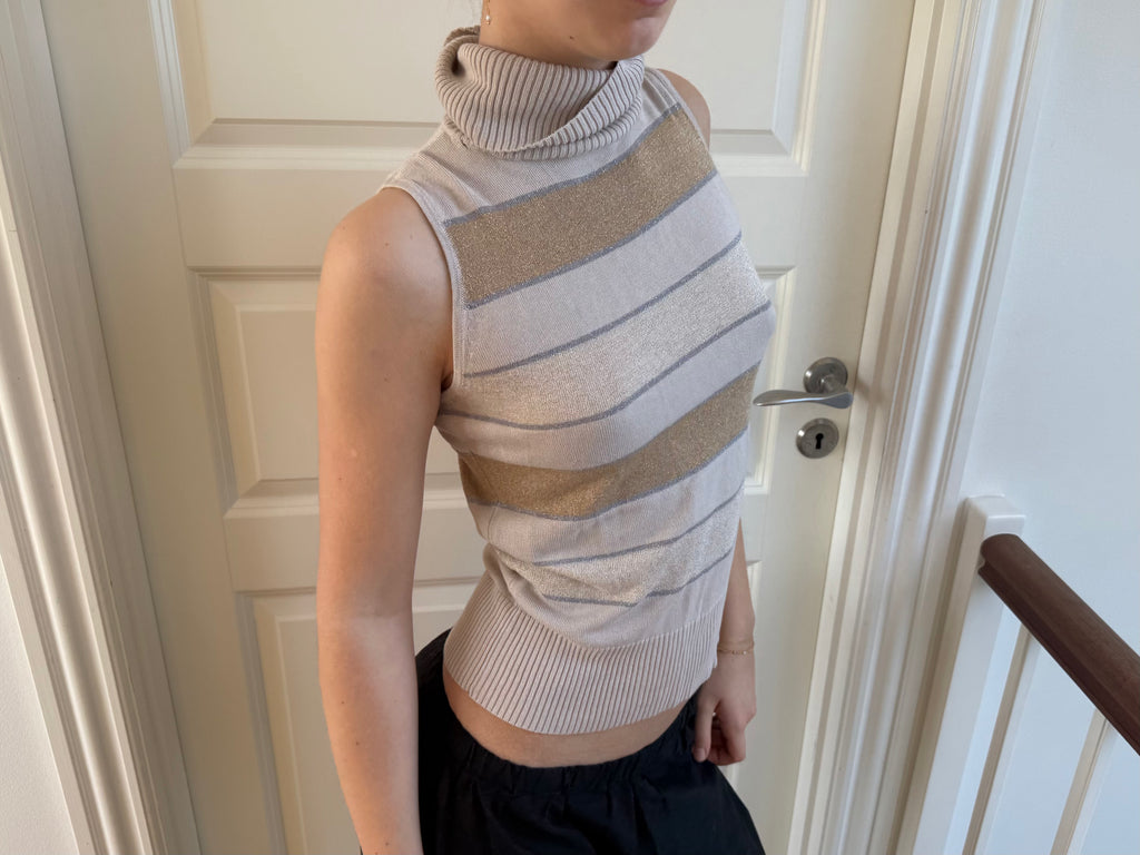 Stribet ærmeløs turtleneck