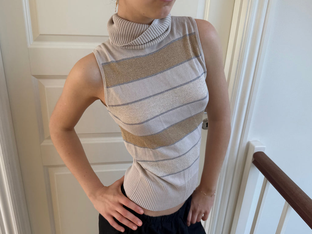 Stribet ærmeløs turtleneck