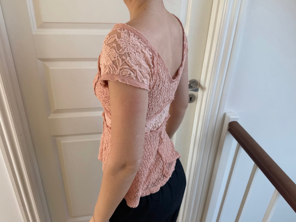 Coral-colored lace top