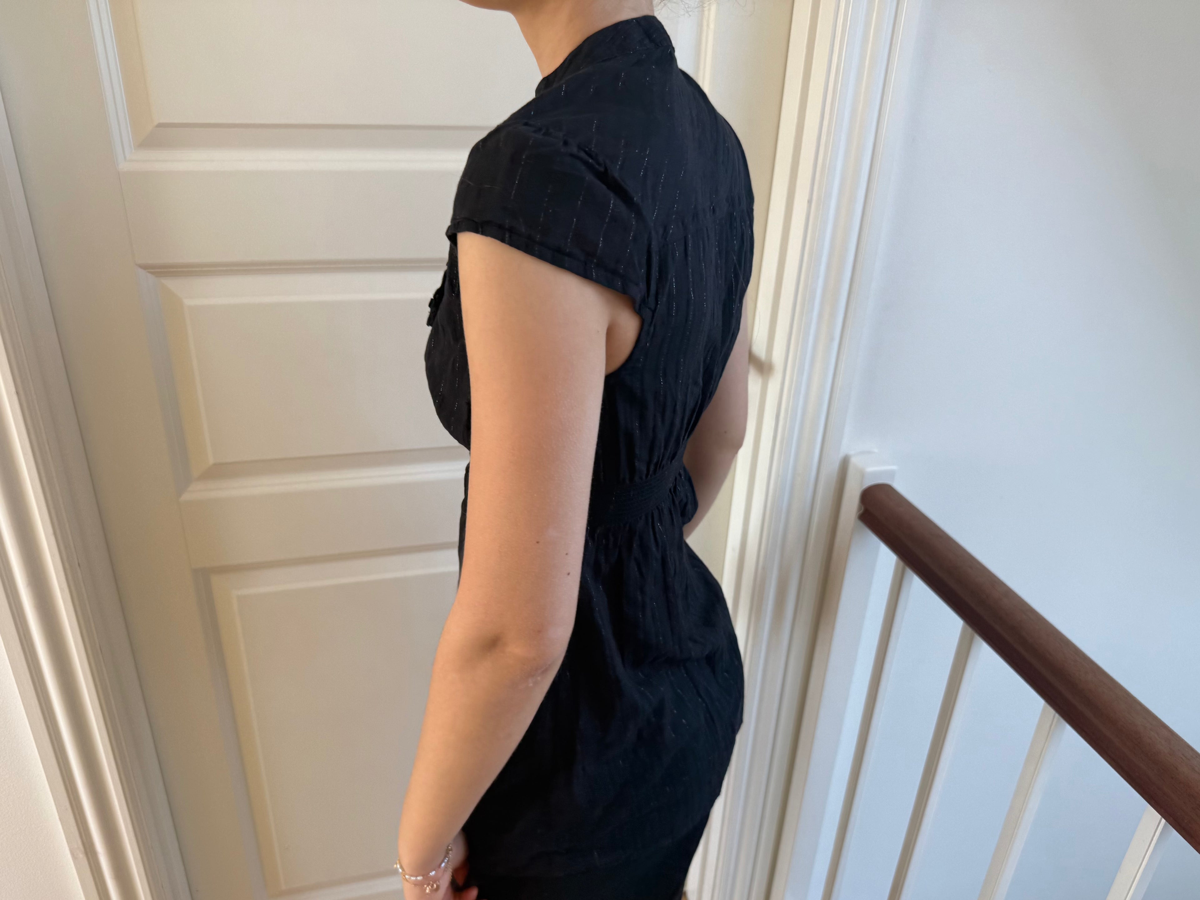 Black top with deep neckline