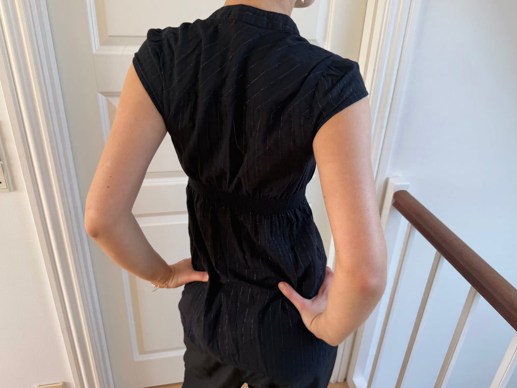 Black top with deep neckline
