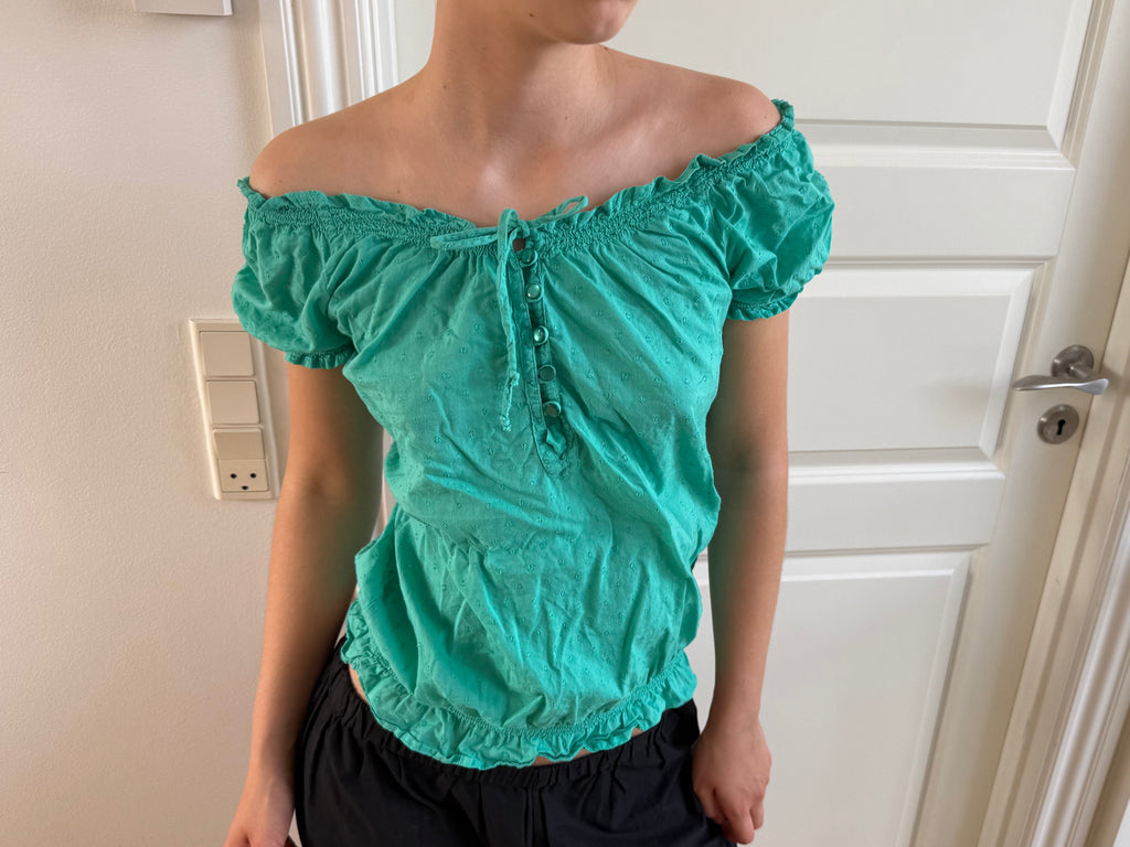 Turkisgrøn off the shoulder kortærmet top