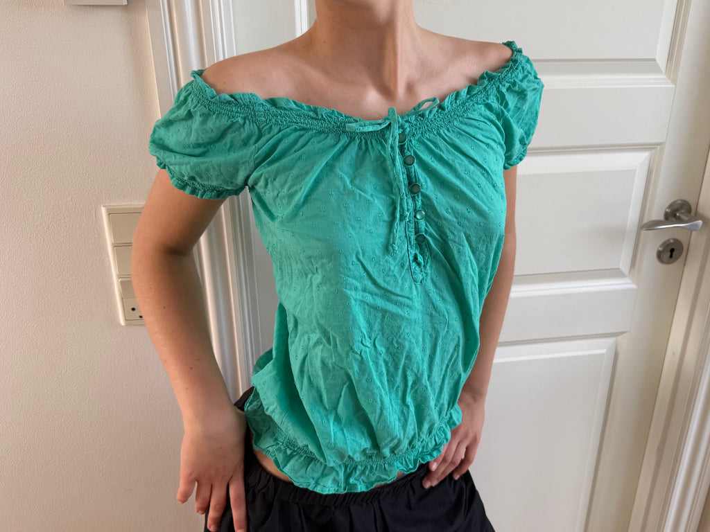 Turkisgrøn off the shoulder kortærmet top