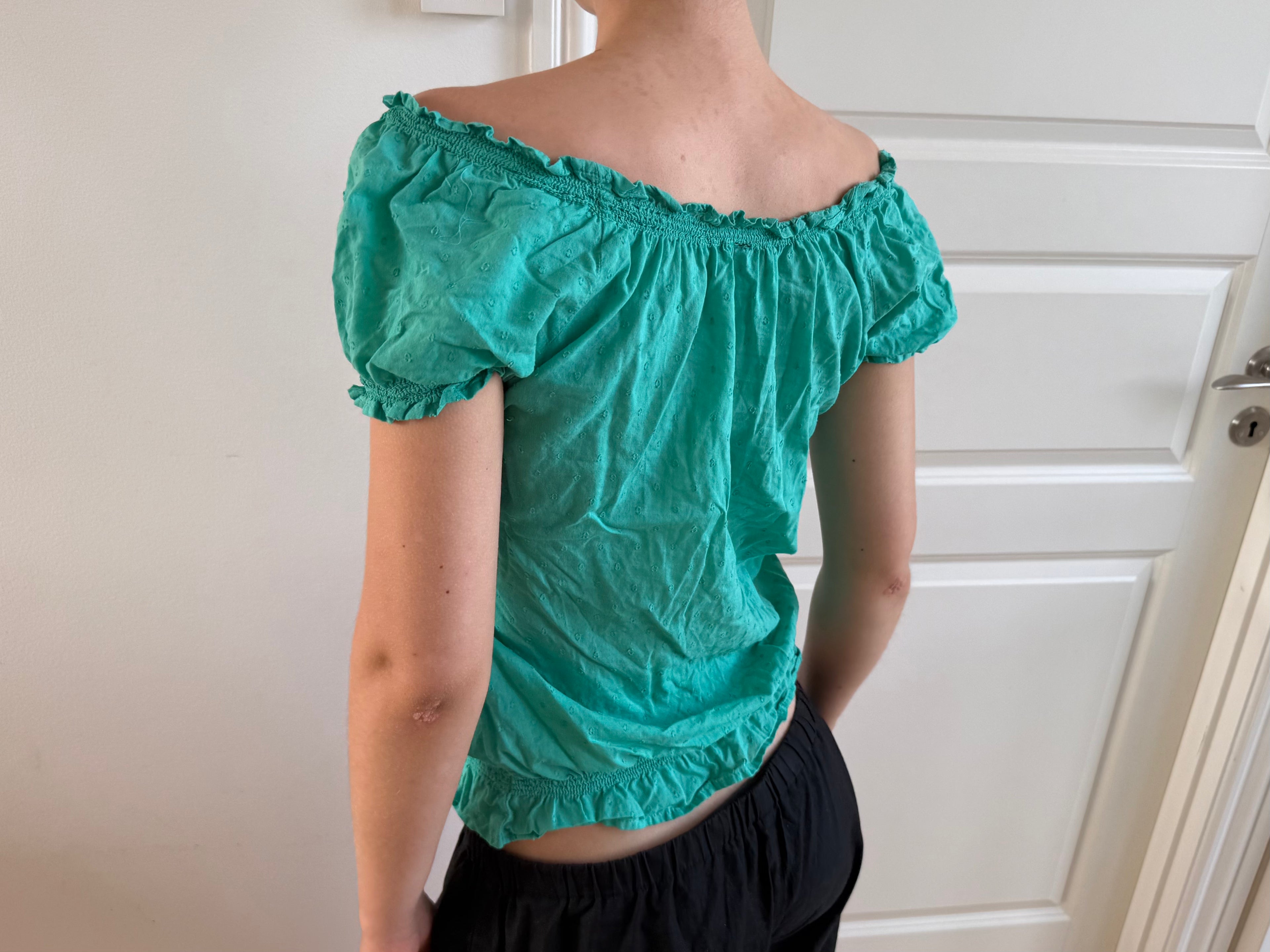 Turkisgrøn off the shoulder kortærmet top